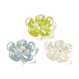 AB Color Transparent Epoxy Resin & ABS Pearl Decoden Cabochons, Flower with Steel Beads