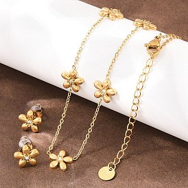 Цветок 304 комплекты из ожерелий и серег-гвоздиков из нержавеющей стали со стразами для женщин, ионное покрытие (ip)