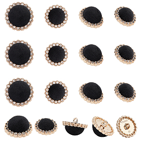 Nbeads 24Pcs 2 Style 1-Hole Velvet Shank Buttons, with Alloy Findings and Rhinestone, Half Round