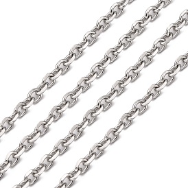 304 Stainless Steel Cable Chains, Diamond Cut Chains, Unwelded, Faceted, Oval, 4.5x3.5x1mm