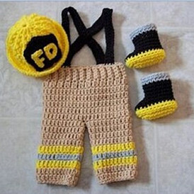 FD Fireman Hot Baby Photography Props Handmade Wool Three-piece Crochet Set