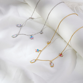 Ожерелья из нержавеющей стали с разноцветной эмалью в виде звезды и сердца с единорогом для женщин на каждый день