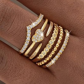 6 шт 6 стили набор колец из сплава с микропаве из прозрачного кубического циркония для женщин, разнообразные