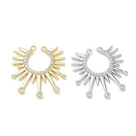 Brass Micro Pave Clear Cubic Zirconia Connector Charms, Sunburst Links