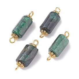 Natural Emerald Quartz Connector Charms, with Golden Tone Brass & Alloy Findings, Faceted, Column