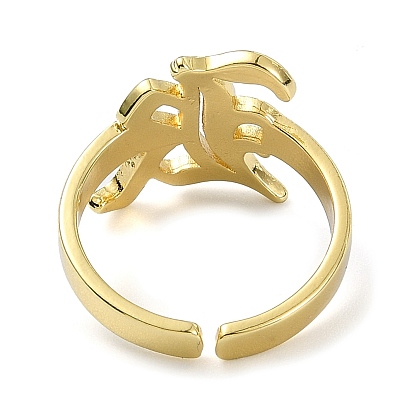 Brass Open Cuff Ring, Old English Initial Letter