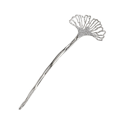 Minimalist Metal Ginkgo Leaf Hairpin with Pearl and Rhinestone for Elegant Updo Hairstyles