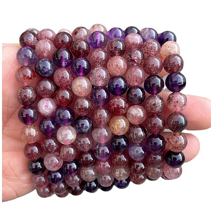 Natural Strawberry Quartz Round Beads Stretch Bracelets for Women