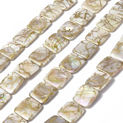Drawbench Style Natural Freshwater Shell Beads Strands, AB Color Plated, Square