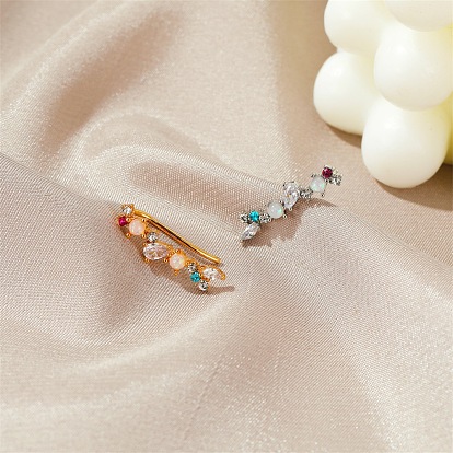 Chic Zirconia Ear Clips and Studs for Women - Elegant Pearl Stone Earrings with Colorful Cubic Zirconia Gems