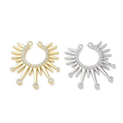 Brass Micro Pave Clear Cubic Zirconia Connector Charms, Sunburst Links