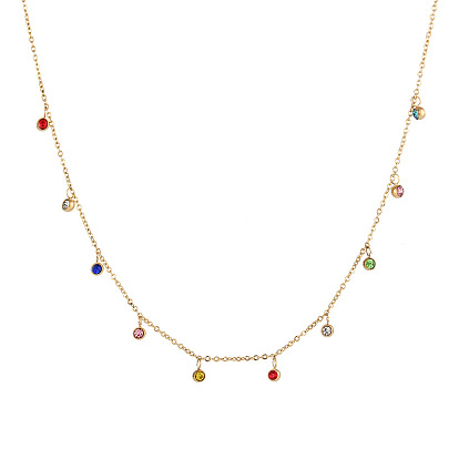 Colorful Zircon Water Drop Necklace - Simple Fashion Stainless Steel Inlaid Zircon Jewelry