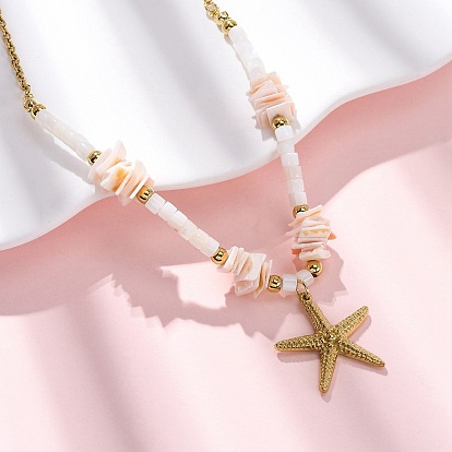 Морская звезда 304 из нержавеющей стали кулон ожерелья, с оболочкой, ионное покрытие (ip)