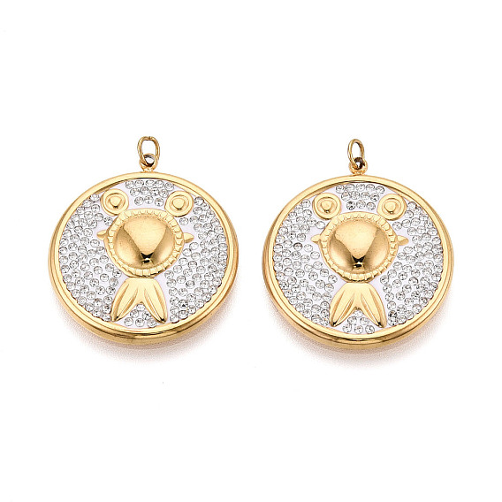 304 подвески из нержавеющей стали и полимерной глины с кристаллами и стразами, с целью перехода в кольце, ионное покрытие (ip), реальный 18 k позолоченный