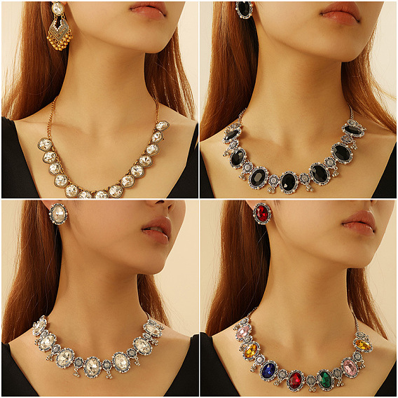 Ожерелья из сплава стекла с подвесками и серьги-гвоздики