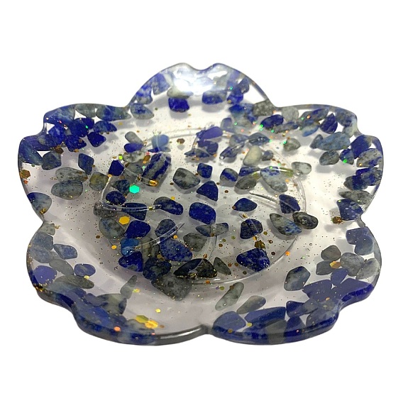Resin Flower Plate Display Decoration, with Gemstone Chips inside Statues for Home Office Decorations