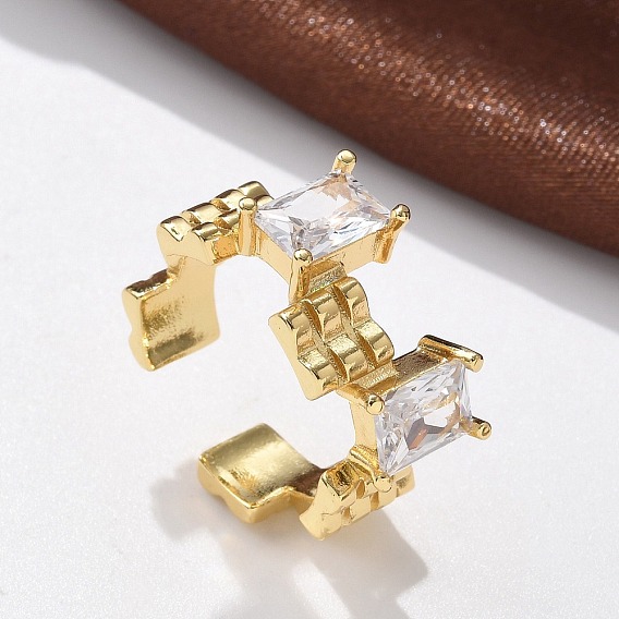 Кольца-манжеты из латуни с микропаве, прозрачные кубические циркония, без кадмия и без свинца, прямоугольные