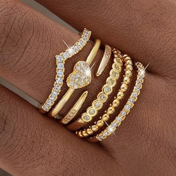 6 шт 6 стили набор колец из сплава с микропаве из прозрачного кубического циркония для женщин, разнообразные