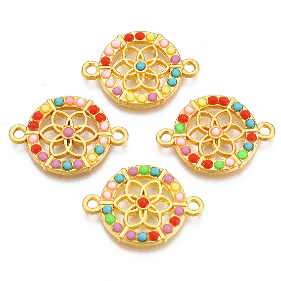 Коннекторы из сплава, с цветной смолой, плоские круглые с цветком