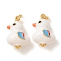 Brass with Enamel Pendants, Chick Charms, Rack Plating, Long-Lasting Plated, Cadmium Free & Lead Free, Real 18K Gold Plated