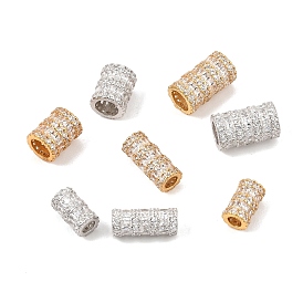 925 Sterling Silver Micro Pave Clear Cubic Zirconia Beads, Rack Plating, Long-Lasting Plated, Column