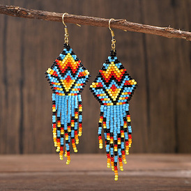 Bohemian Style Handmade Tassel Beaded Dangle Earrings