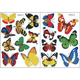 DIY Diamond Painting Sticker Kits, including PVC Self Adhesive Sticker, Resin Rhinestones, Diamond Sticky Pen, Tray Plate and Glue Clay, Flower/Butterfly Pattern