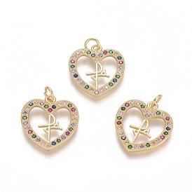 Brass Micro Pave Cubic Zirconia Pendants, Heart, Colorful