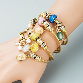 Adjustable Multielement DIY Beaded Shell Bracelet with Gold Dora Bangle, Ethnic Style Handmade Jewelry