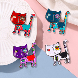 Cat with Flower Badges, Alloy Enamel Pins, Cute Cartoon Brooch