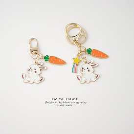 Cute Bunny Car Keychain Plush Toy Backpack Pendant Couples Gift Keyring