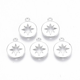 Brass Charms, Flat Round with Star, Nickel Free