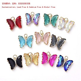 Micro cuivres ouvrent pendentifs zircone cubique, avec la glace, sans plomb et sans cadmium et sans nickel, or, papillon