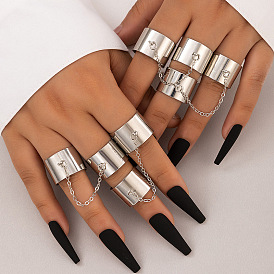 Exaggerated Gothic Chain Ring Set for Couples - Dark and Edgy 4-Piece Ring Collection