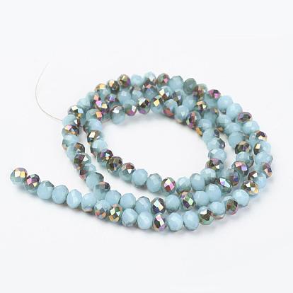 Electroplate Glass Beads Strands, Imitation Jade Beads, Half Rose Gold Plated, Faceted, Rondelle