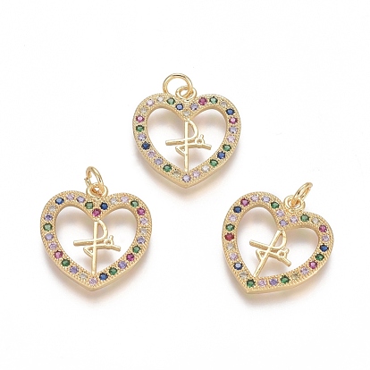 Brass Micro Pave Cubic Zirconia Pendants, Cadmium Free & Lead Free, Heart, Colorful
