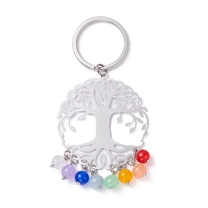 China Factory Natural Malaysia Jade Keychains, with 201 Stainless Steel & 304  Stainless Steel Findings and Brass Ball Head Pins, Tree of Life with Round  8cm in bulk online 