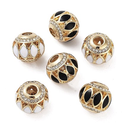 Европейские бусины из сплава с золотым покрытием и эмалью, со стразами, бусины с большим отверстием, рондель