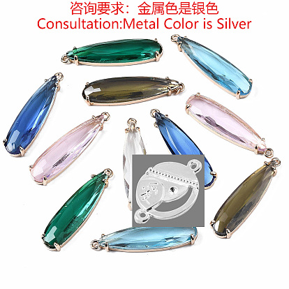 Transparent Glass Pendants, with Brass Findings, Faceted, Teardrop Charms, for DIY Jewelry Making