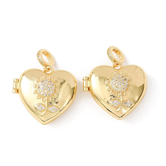Экологически чистые подвески-медальоны из латуни с микропаве из прозрачного кубического циркония, долговечный, без свинца и без кадмия, сердце с подсолнухом