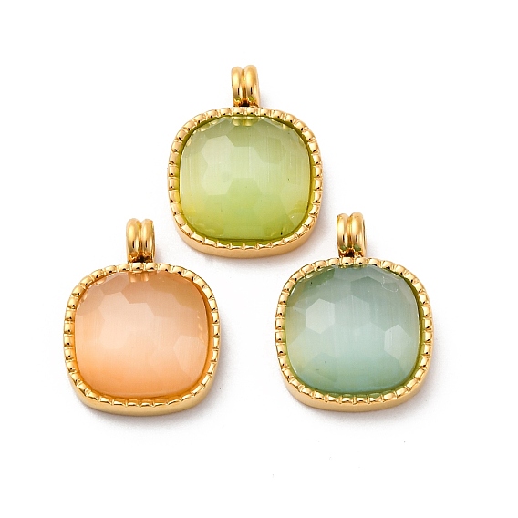 304 подвески из нержавеющей стали, С граненым стеклом, ионное покрытие (ip), квадратный, реальный 14 k позолоченный