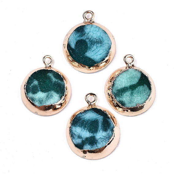 Druzy Resin Charms, with Edge Light Gold Plated Iron Loops, Flat Round