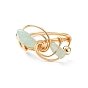 Natural Mixed Stone Chips with Brass Beaded Finger Ring, Light Gold Plated Copper Wire Wrap Jewelry for Women