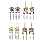 Iron Dangle Stud Earring, with Seed Glass & Synthetic Turquoise, Skull, For Halloween