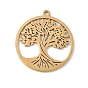 304 Stainless Steel Pendants, Flat Round with Tree of Life Charm, Laser Cut, Ion Plating(IP)