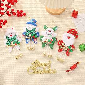 Christmas Velvet Pendant Decorations with Bell, for Christmas Tree Hanging Decoration, Human Snowman Butterfly