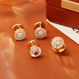 Латунные микро проложить серьги обруча кубического циркония, с естественной оболочке, плоско-круглые, золотые