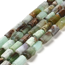 Brins naturels de perles de chrysoprase, avec des perles de rocaille, colonne, facette