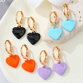Minimalist Metal Candy-colored Heart-shaped Earrings with LOVE Pendant