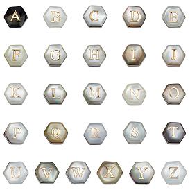 26 шт. 26 стили натуральные черные шестиугольные бусины из ракушек, с кусочками эпоксидной смолы из золота, Письмо ~ Z